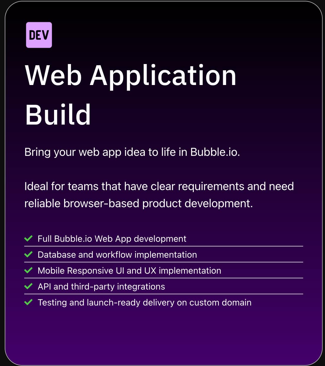 Productised Service - Web Application Development using Bubble.io
