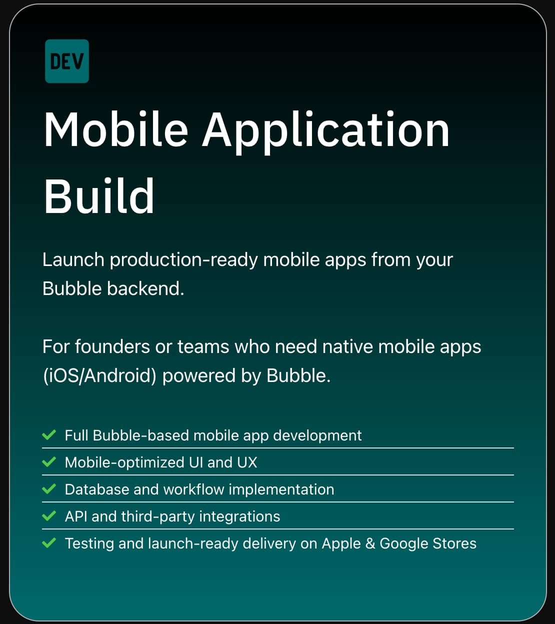 Productised Service - Mobile Application Development using Bubble.io